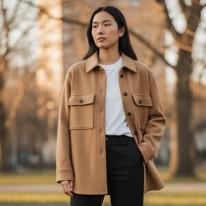 Boss Tan Button Down “Shacket” cozy Flannel